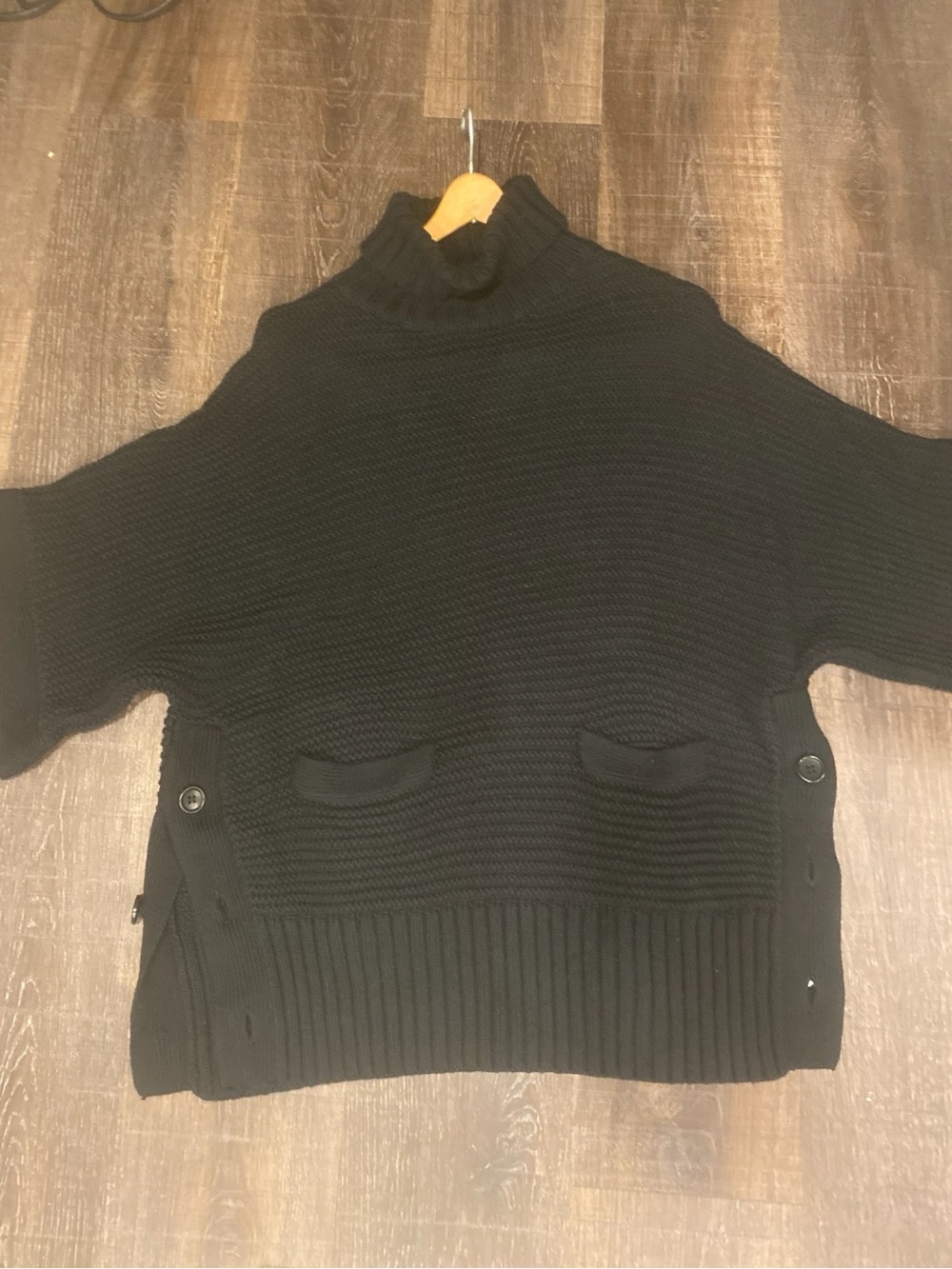 J.Crew Women's Chunky Knit Short-Sleeve Sweater poncho- Black